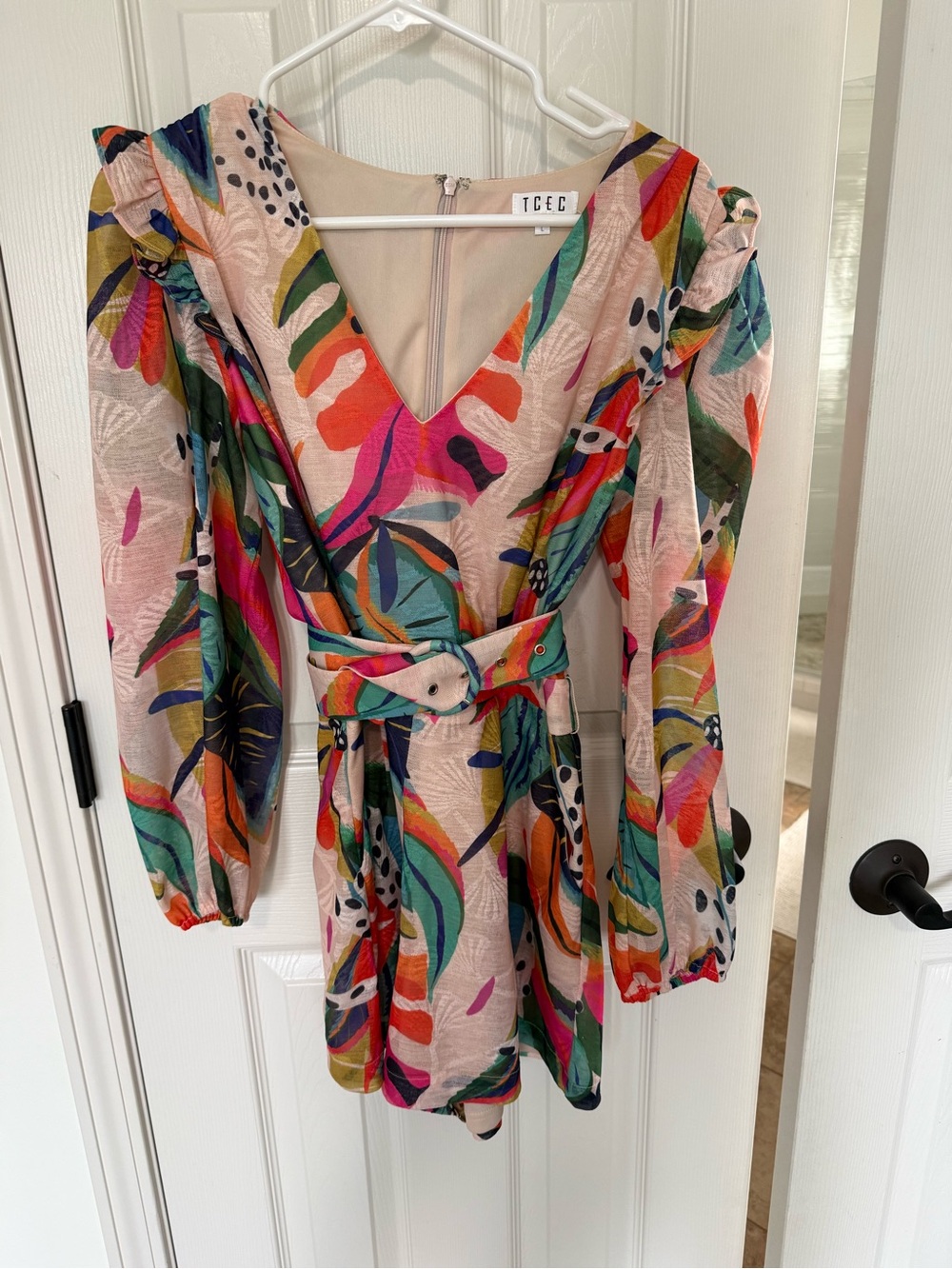 TCEC Multicolor Tropical Print Romper - Pink, Orange, Green, Blue - Picture 6 of 6